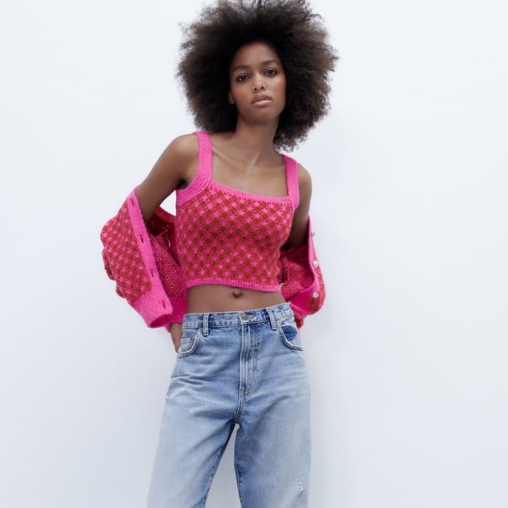 Zara Plaid Knit Crop Top